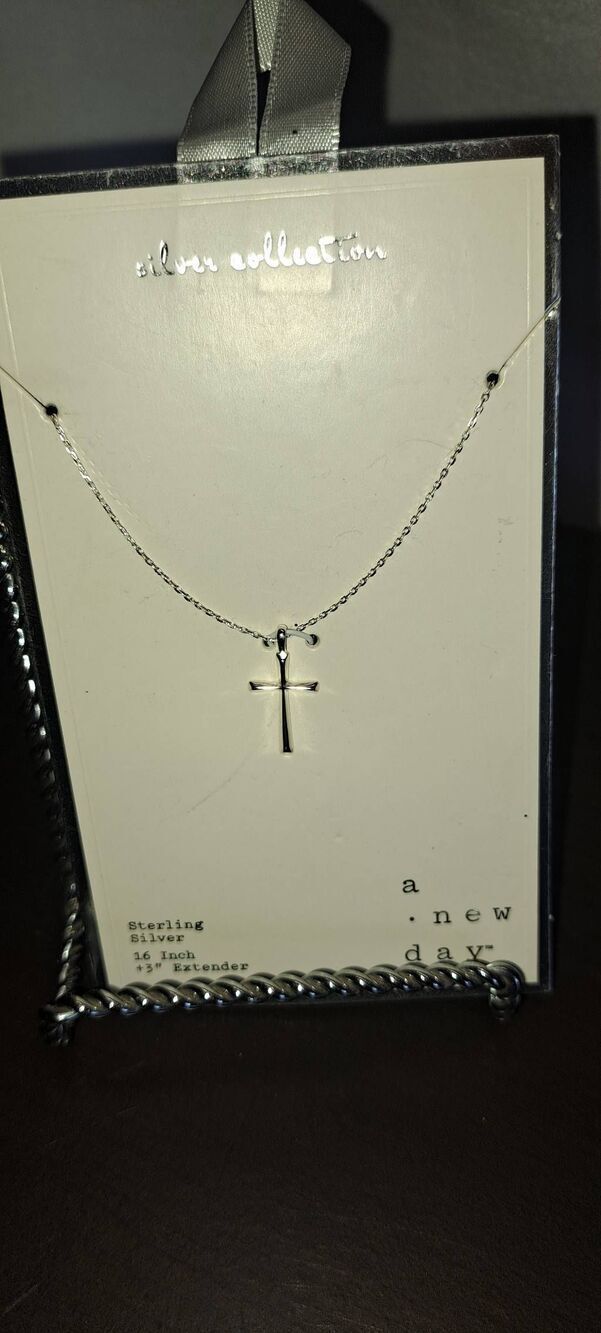 New Day Sterling Silver Cross Necklace 16” + 3” Extender NWT